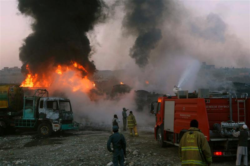 35 ISAF supply trucks torched, 6 drivers killed