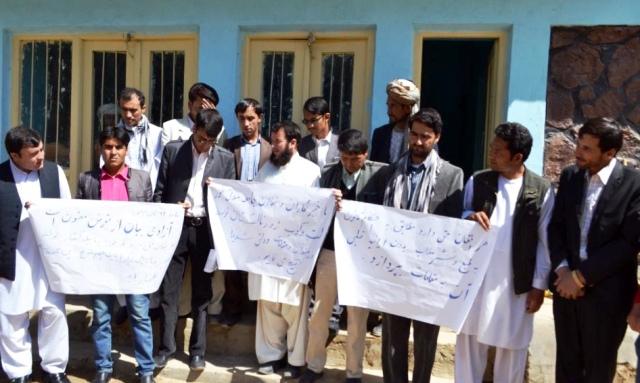 Civil Society activists stage a gathering against the Parwan governor