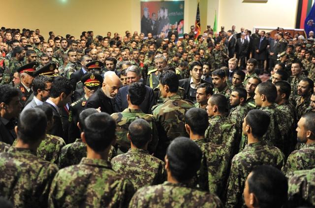 President Hamid Karzai meets ANA officers