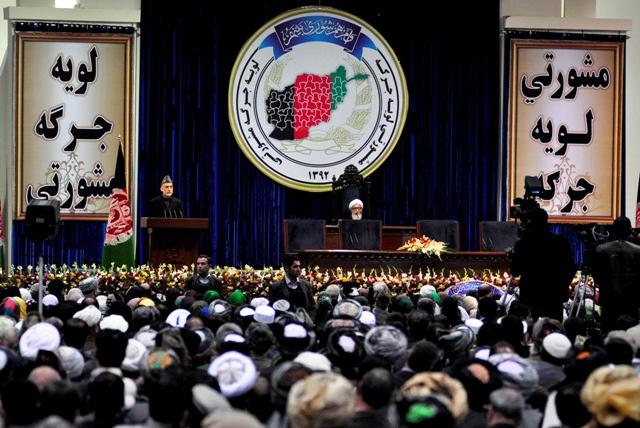 Hamid Karzai addresses the first day of four-day Loya Jirga