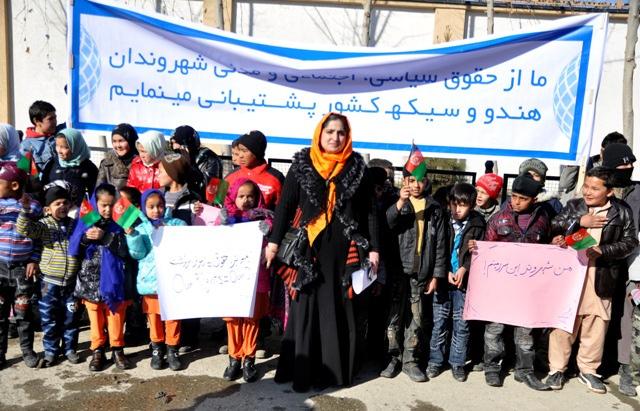 Senator Anarkali Honaryar in a protest with children