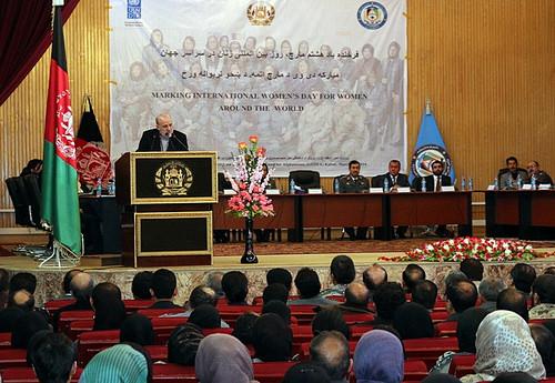 Omar Daudzai, Interior minister, addresses a gathering