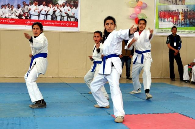 Girls demonstrate martial art