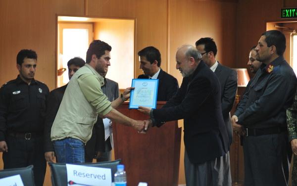 Haseebuddin Muslih Pajhwok Afghan News’ photojournalist awarded a certificate from Interior Minister
