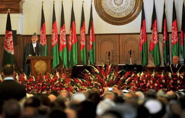 Hamid Karzai, outgoing president, addresses