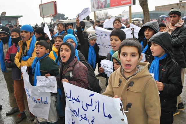 Dozens of street children rally for rights in Kabul