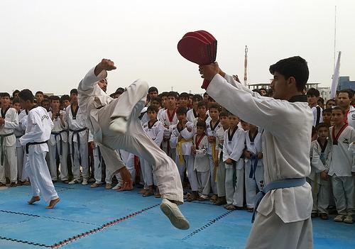 Youth demonstrate taekwondo skills