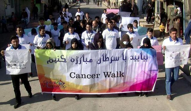 بلخ کې د سرطان ناروغۍ په اړه د عامه پوهاوي په موخه پر واټونو پلى تګ وشو