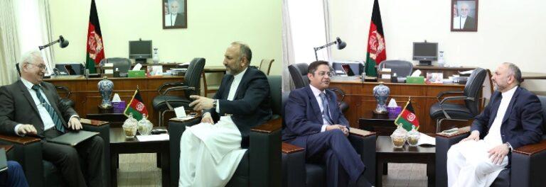 Russian, Indian envoys call on Atmar in Kabul