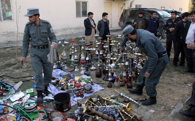 Shisha pipes collected from 60 Kabul hotels