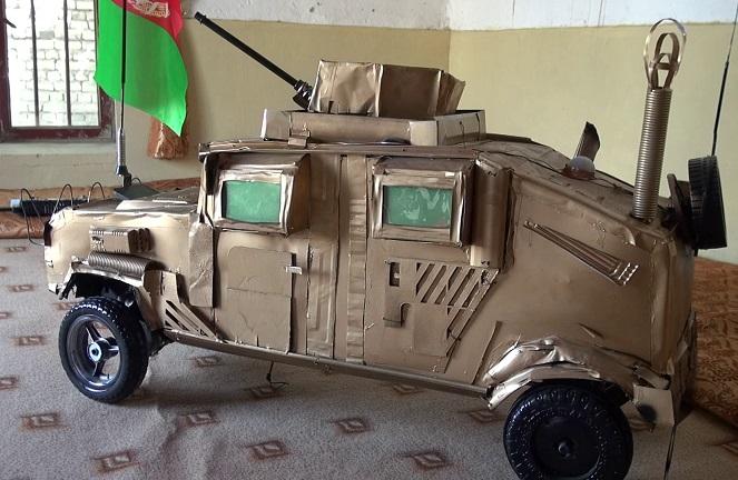 Khost university student builds military tank model