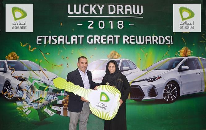 Etisalat`s lucky customer drives home  in a brand new Toyota Corolla.