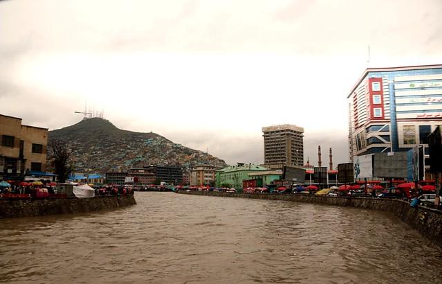 A view of Kabul river full of flood water