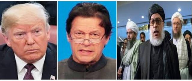 عمران خان له ټرمپ او طالبانو استازو سره ګوري