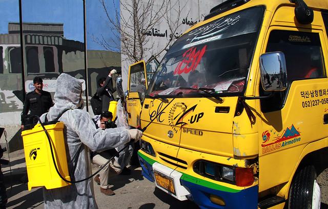 Vehicles being sprayed in Kabul