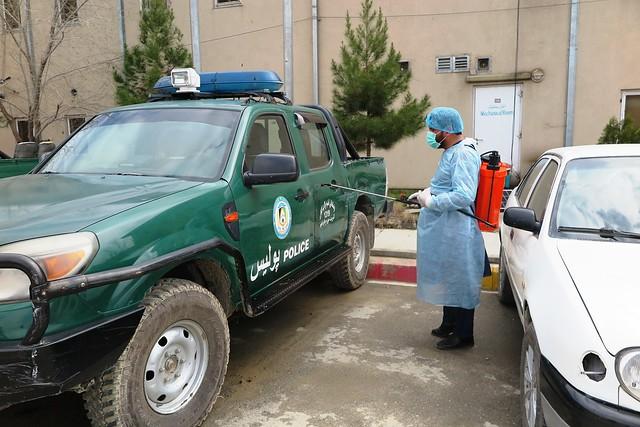 Civil activist spray police pick-up in Kabul