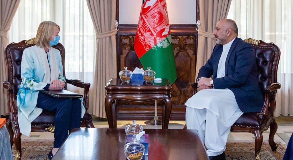 Atmar, Blake discuss Afghan peace parleys