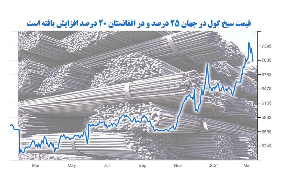 قيمت سيخ گول در جهان ٢٥ درصد و در افغانستان ٢٠درصد افزايش يافته است