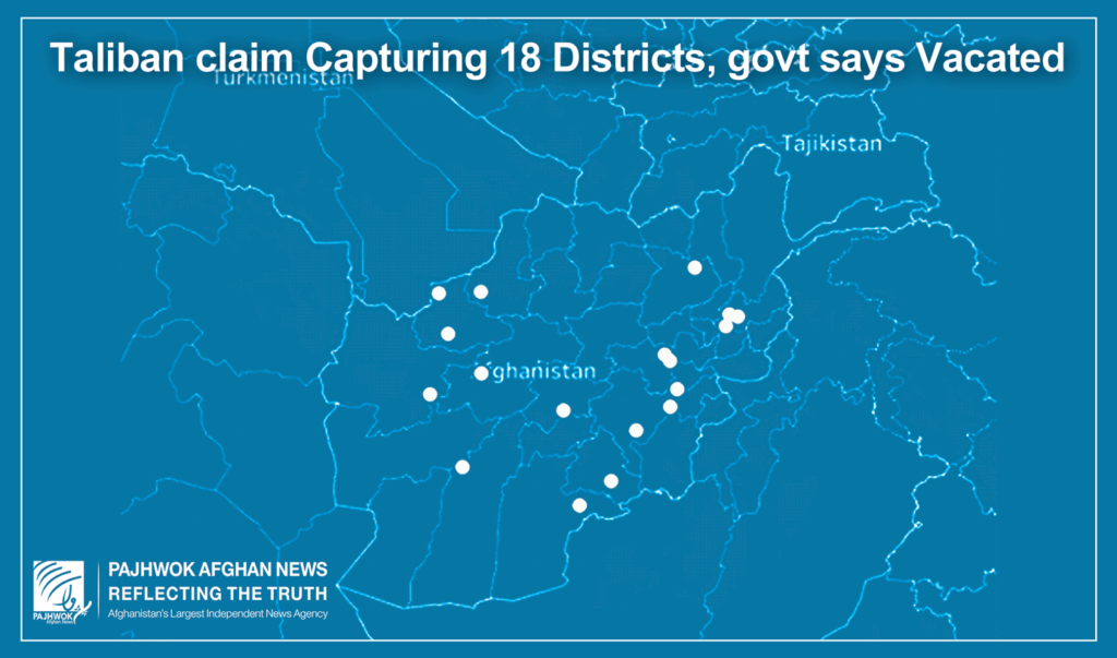 Taliban claim capturing 18 districts, govt says vacated