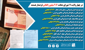 در چهار ولایت ۱۱ شورای دهات، ۲،۶ میلیون افغانی قرضدار هستند