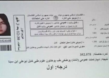 Salgai gets first position in Kankor 2021examinstion