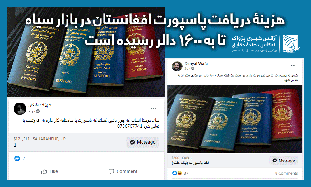 هزینۀ دریافت پاسپورت افغانستان در بازار سیاه تا به ۱۶۰۰ دالر رسیده است
