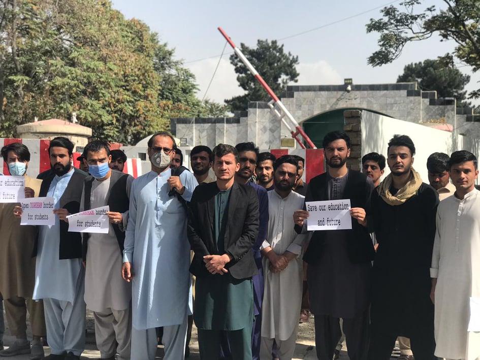 Afghan students protest in front of Pakistan Embassy