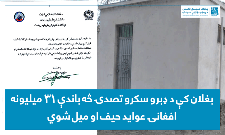بغلان کې د ډبرو سکرو تصدۍ څه باندې ۳۱ میلیونه افغانۍ عوايد حيف او ميل شوي