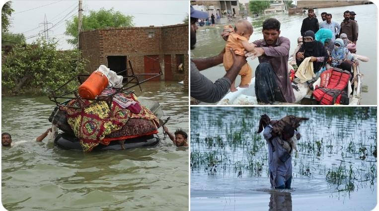 در اثر جاری شدن سیلاب‌ها در پاکستان دست‌کم ۱۰۰۰ تن جان‌ باخته‌اند