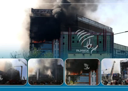 وقوع آتش‌سوزی در مارکیت احمدی در گوته‌سنگی شهر کابل