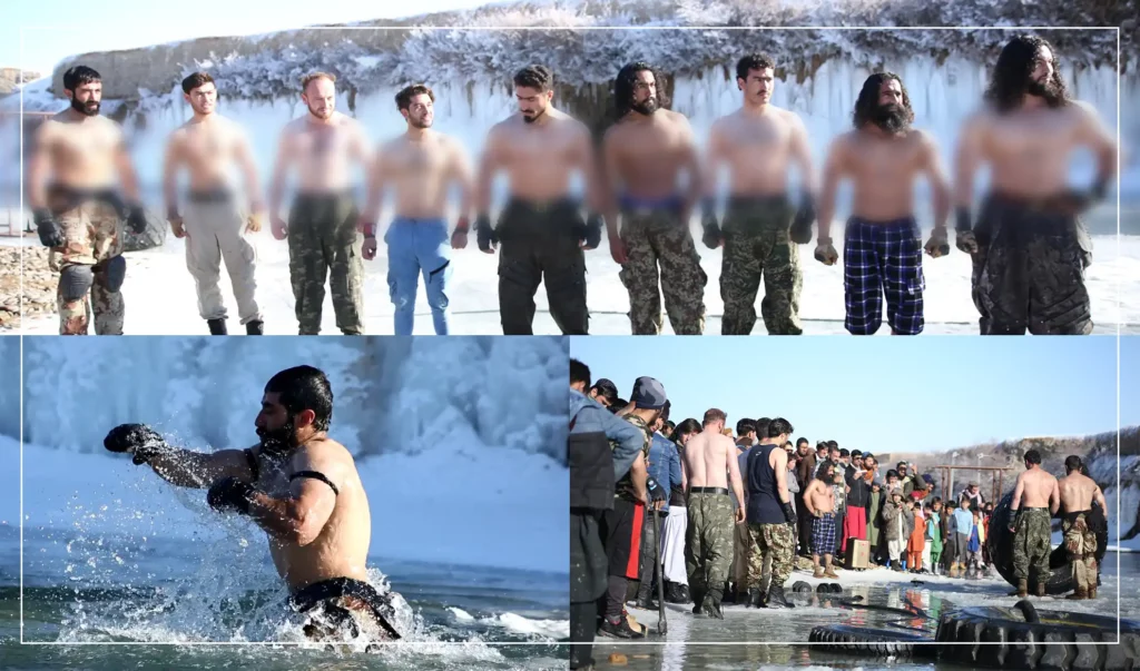 ورزشکاران در ولایت غور در دریای یخبندان هریرود قدرت نمایی کردند