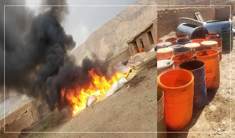 یک کارخانۀ پروسس مواد مخدر در سرپل از بین برده شد