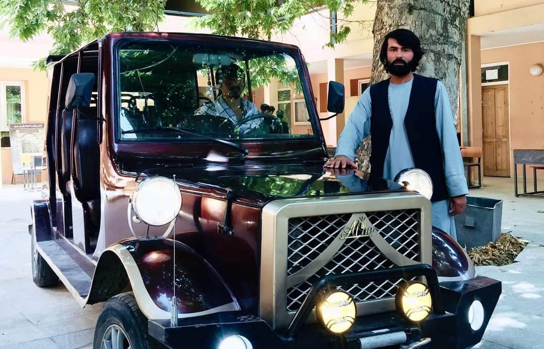 Takhar youth unveils his newly made jeep car