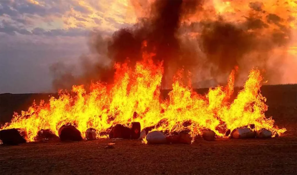 More than 1,400kg of narcotics set alight in Helmand