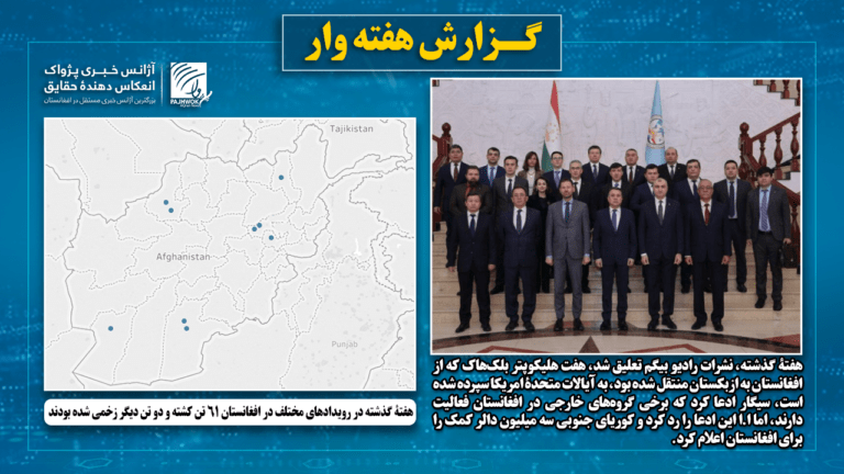 هفتۀ گذشته در رویدادهای مختلف در افغانستان ۱۶ تن کشته و دو تن دیگر زخمی شده بودند
