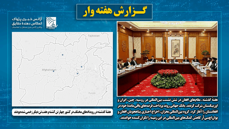 هفتۀ گذشته در رویدادهای مختلف در کشور چهار تن کشته و هفت تن دیگر زخمی شده‌ بودند