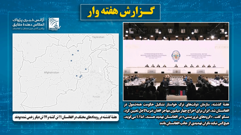 هفتۀ گذشته در رویدادهای مختلف در افغانستان ۱۱ تن کشته و ۱۷ تن دیگر زخمی شده بودند
