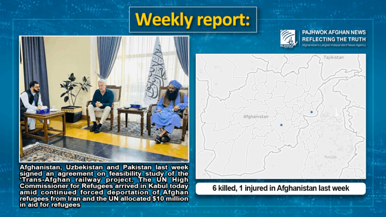 6 killed, 1 injured in Afghanistan last week
