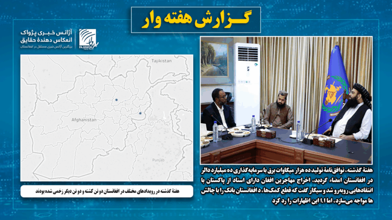 هفتۀ گذشته در رویدادهای مختلف در افغانستان دو تن کشته و دو تن دیگر زخمی شده بودند