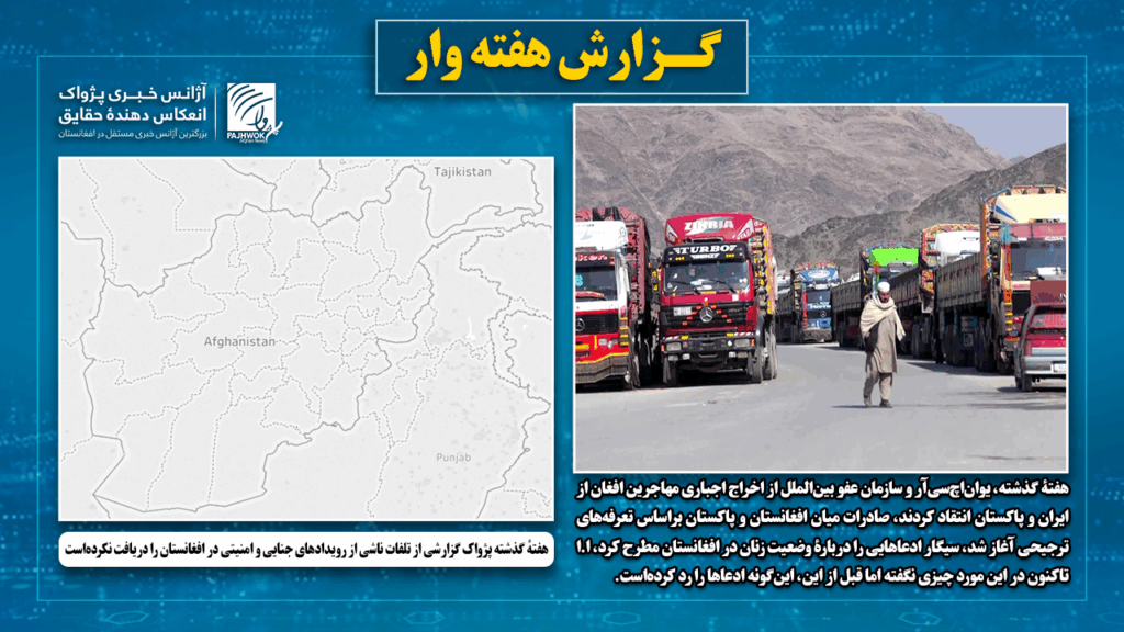 هفتهٔ گذشته پژواک گزارشی از تلفات ناشی از رویدادهای جنایی و امنیتی در افغانستان را دریافت نکرده‌است