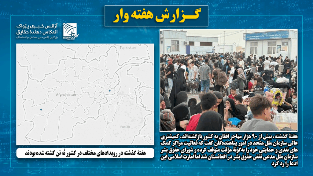 هفتۀ گذشته در رویدادهای مختلف در کشور نُه تن کشته شده‌ بودند