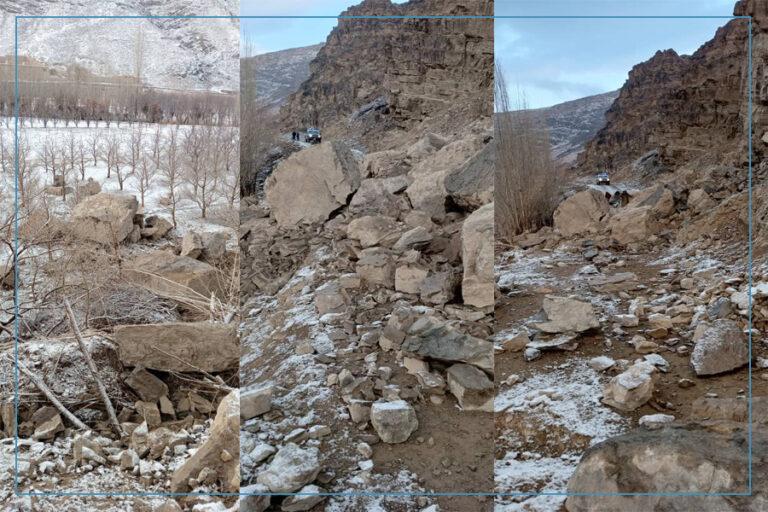 راه مواصلاتی ولسوالی دایمیرداد میدان‌وردک به دلیل لغزش کوه مسدود شده‎است