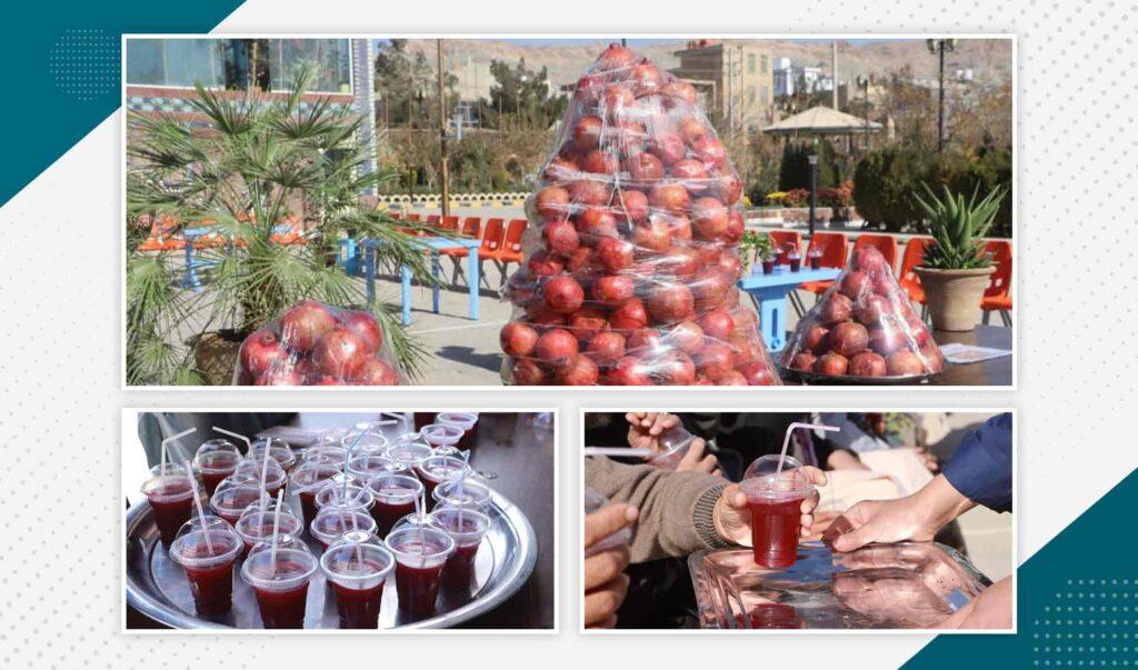 تاجری در هرات برای حمایت از تولیدات داخلی به شاگردان یک مکتب انار توزیع می‌کند