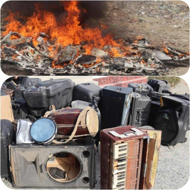 لوګر کې ۱۹۰ د موسیقۍ الې او نشه‌یي توکي وسوځول شول