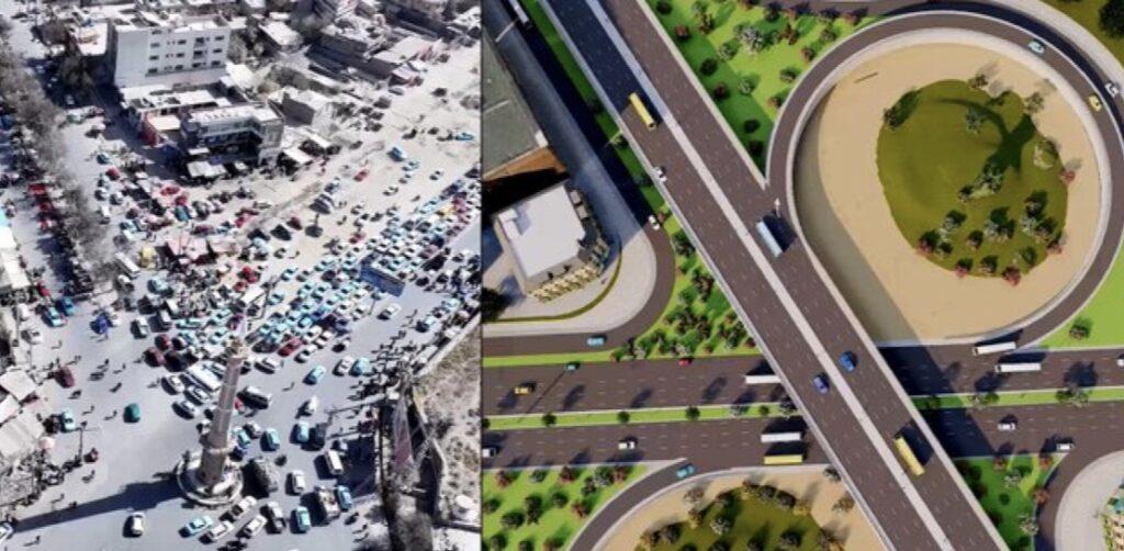 در چهارراهی منار نجات شهر کابل پل هوایی موتررو ساخته می‌شود