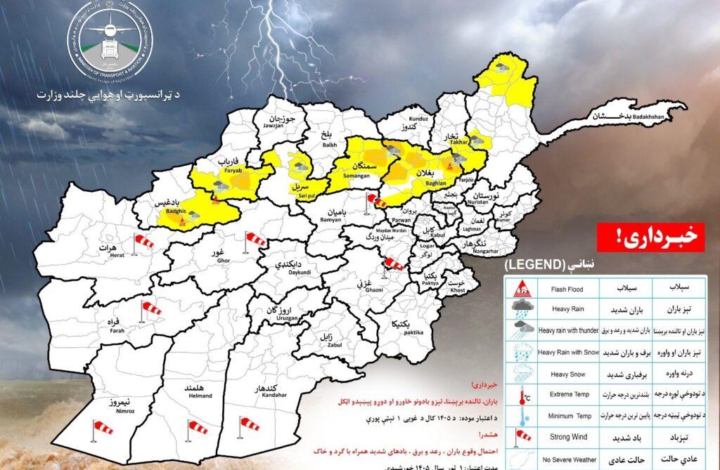 احتمال بارنده‌گی در هفت ولایت کشور